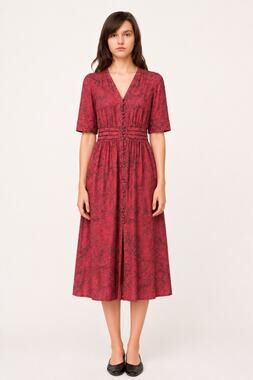 Sea New York 2 Red Floral Cotton Midi Dress